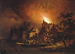 Aldeões Lutando para lançar um incêndio Cottage